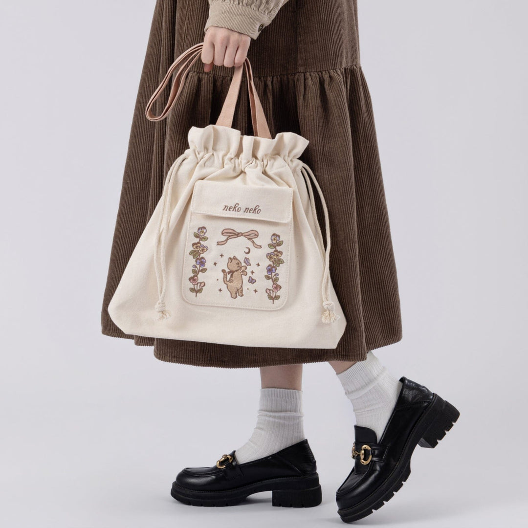 Tsuki ‘Vintage Neko’ Limited Edition Embroidered Tote Bag ☾