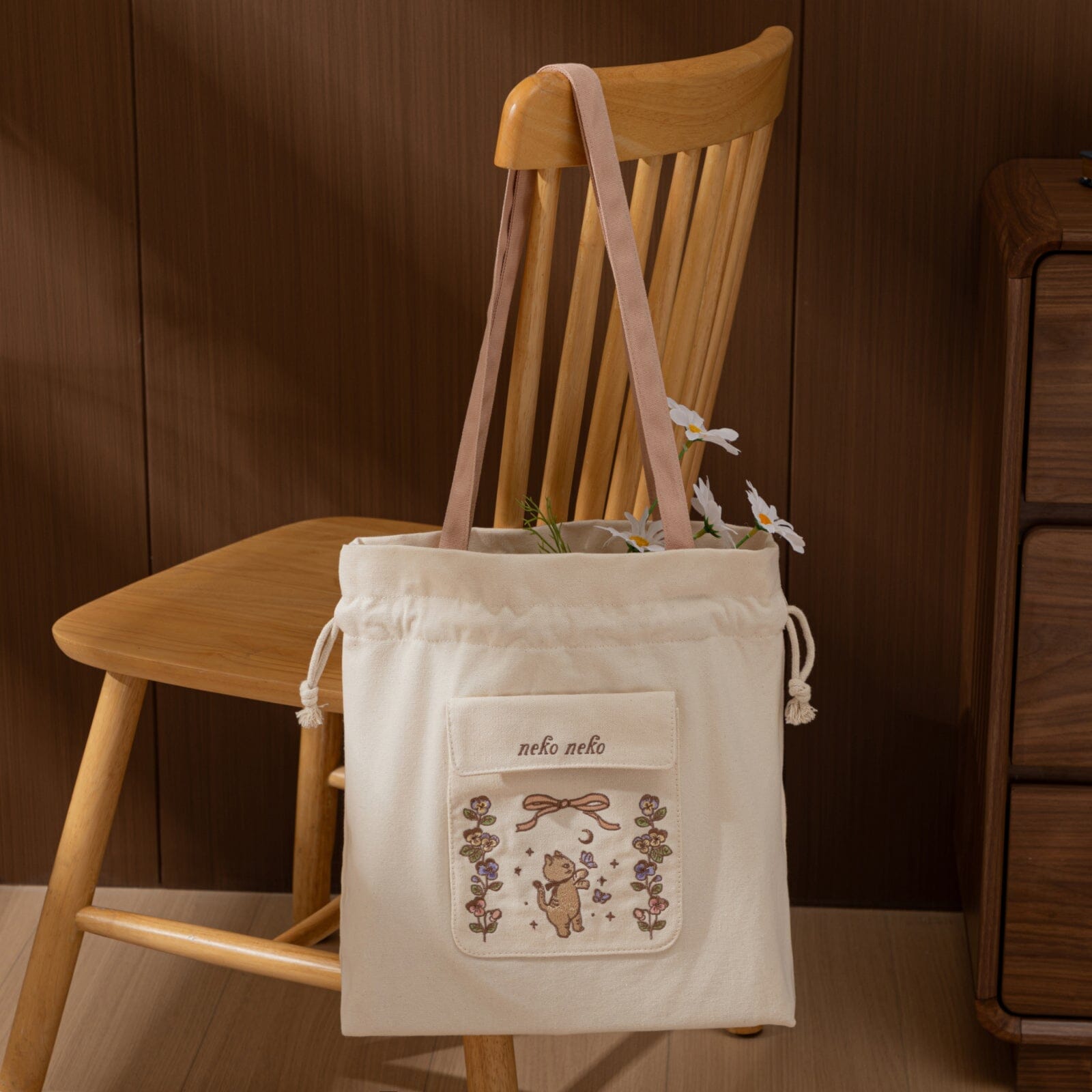 Tsuki ‘Vintage Neko’ Limited Edition Embroidered Tote Bag ☾