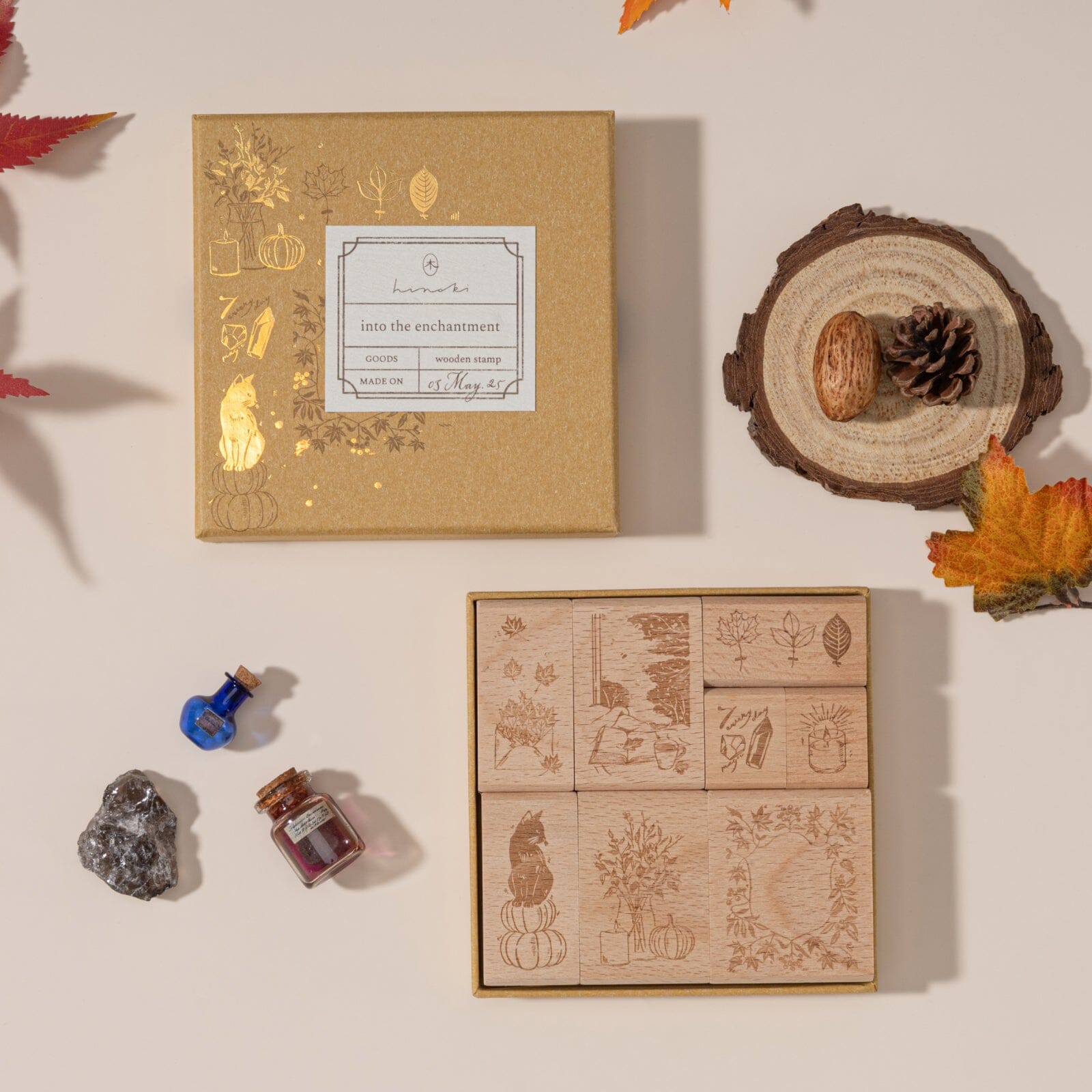 Hinoki - ‘Into the Enchantment’ Engraved Wooden Stamp Set