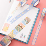 Tsuki ‘Moonflower’ Washi Tape Set on open bullet journal page on coral pink background