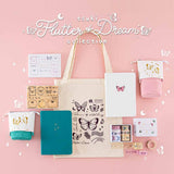 Full Tsuki ‘Flutter + Dream’ Collection by Notebook Therapy x Pelinkan on pastel pink background
