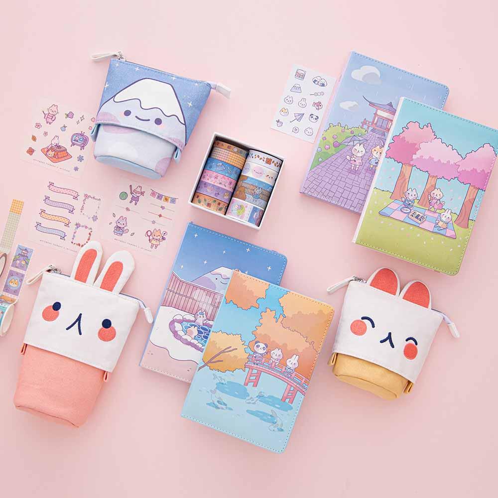 Full Tsuki ‘Four Seasons’ Collection by Notebook Therapy x Milkkoyo on petal pink background