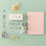 Tsuki Happy Day flatlay with washi tape and stamp set