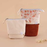 Tsuki ‘Maple Dreams’ Pop-Up Pencil cases in stone and maple in beige background