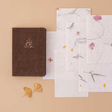 Tsuki Handmade Petal Paper Pack with Tsuki ‘Nara’ Limited Edition Bullet Journal with autumn leaves on beige background