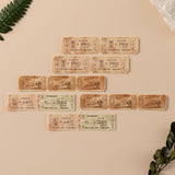 Close up of train ticket stickers